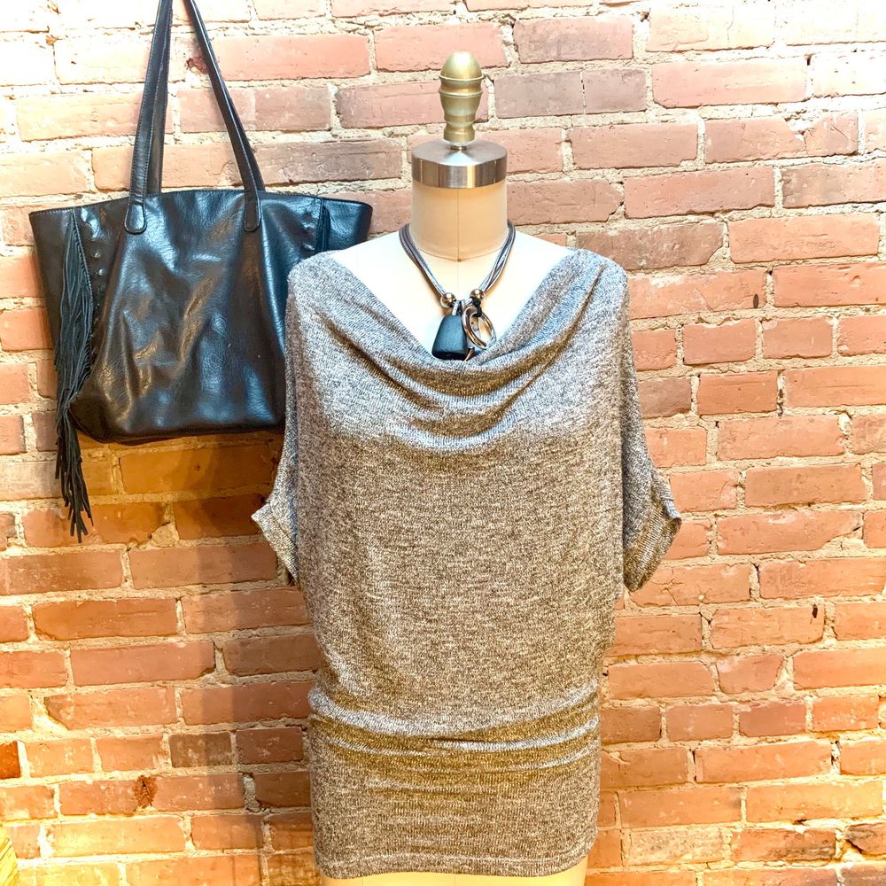 VELVET Silver Shimmer Drape Knit Top